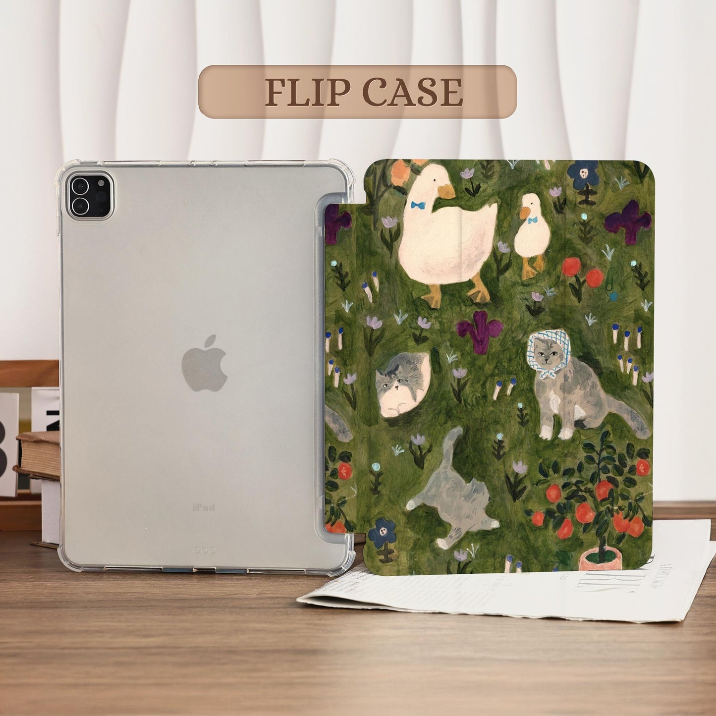 Cute Cat Duck Ipad Case With Apple Pencil Holder Cover For Ipad 11/10/9 A16 2025 M3 Air 7/6/5th 11" 10.9" 13" 2024 Pro 12.9 Inch M4 M2 Cover