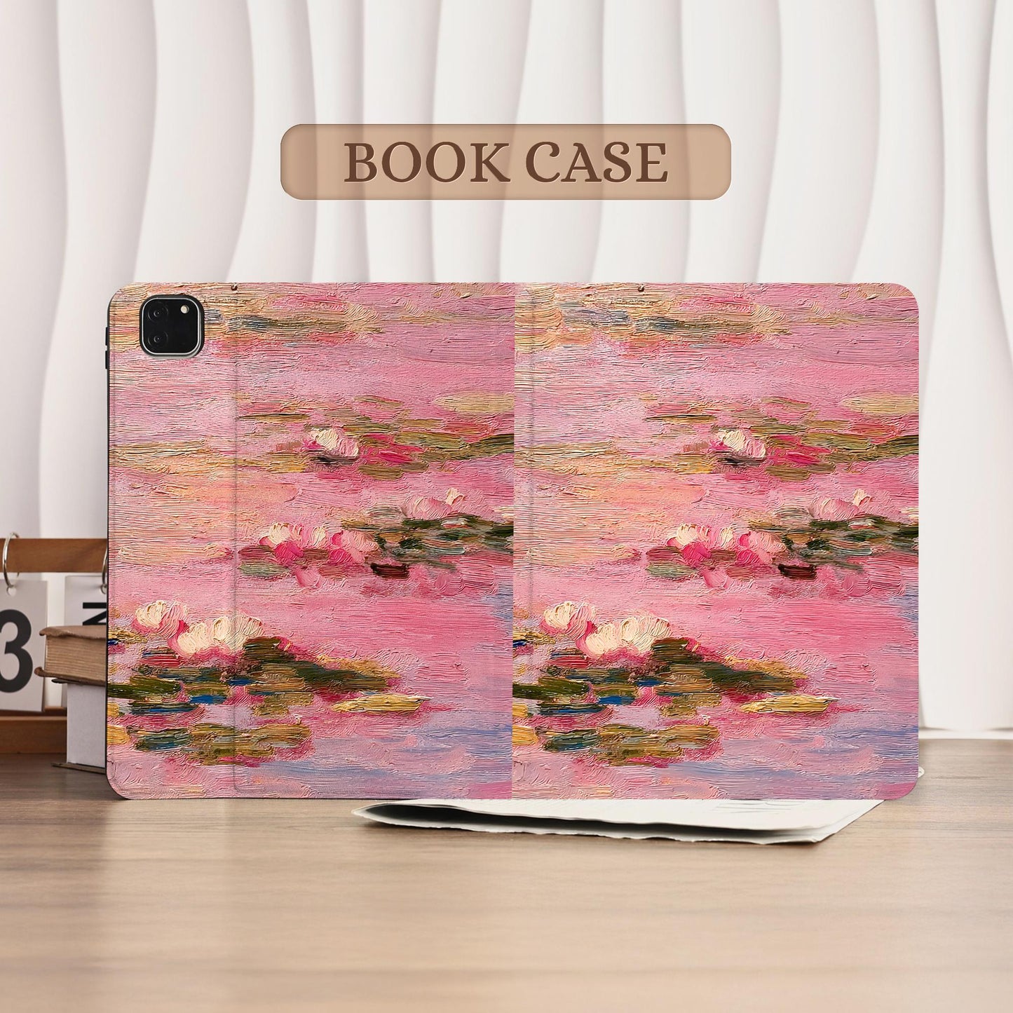 Pink Monet-style Water Lilies Oil Painting Ipad Case With Pencil Holder Cover For Ipad 11 A16 2025 M3 Air 7/6th 11" 10.9" 13" 2024 Pro M4