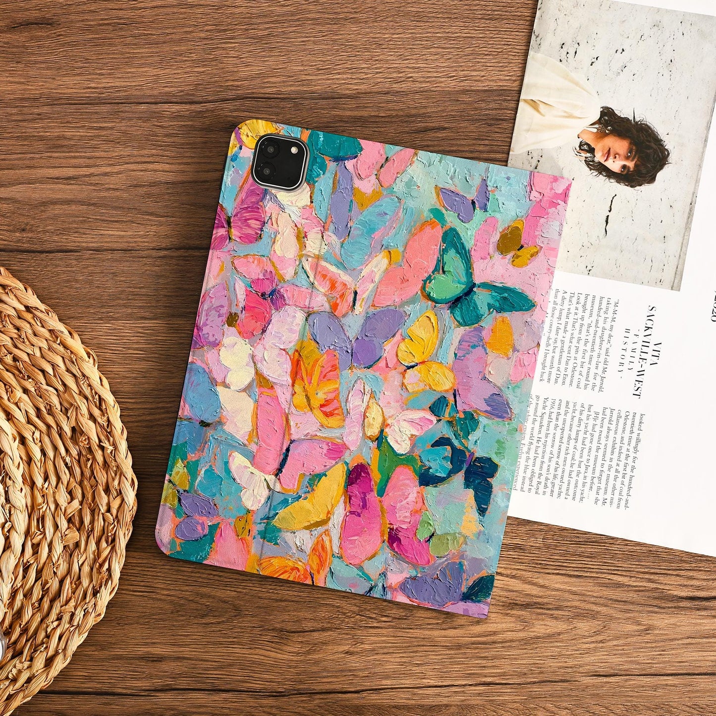 Colorful Butterfly Oil Painting Ipad Case With Pencil Holder Cover For Ipad 11/10/9 A16 2025 M3 Air 7/6/5th 11" 10.9" 13" 2024 Pro 12.9" M4