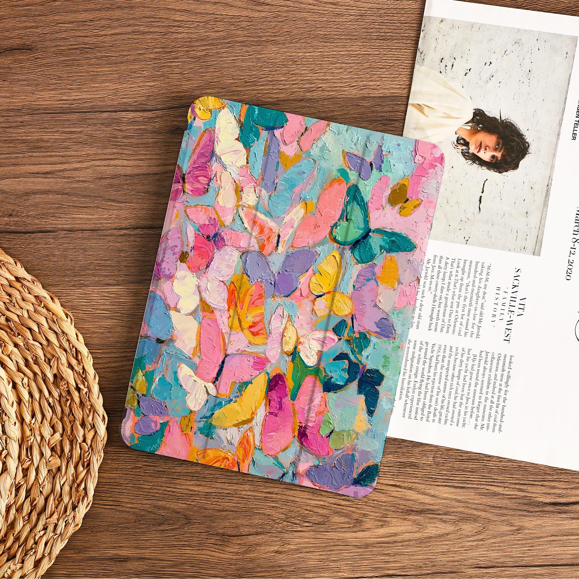 Colorful Butterfly Oil Painting Ipad Case With Pencil Holder Cover For Ipad 11/10/9 A16 2025 M3 Air 7/6/5th 11" 10.9" 13" 2024 Pro 12.9" M4