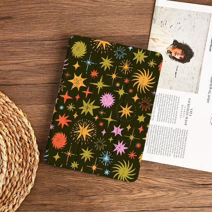Hand-drawn Colorful Stars On A Dark Olive Green Background Ipad With Apple Pencil Holder Cover For Ipad 11" A16 2025 M3 Air 13" 2024 Pro M4