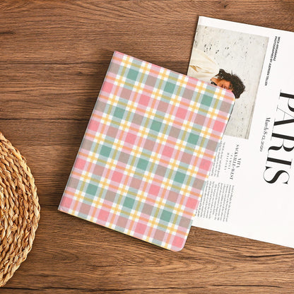 Macaron-colored Plaid Ipad Case With Pencil Holder Cover For Ipad 11 A16 2025 M3 Air 7/6th 11" 10.9" 13" 2024 Pro 12.9" M4 M2 Ipad Air 4/5