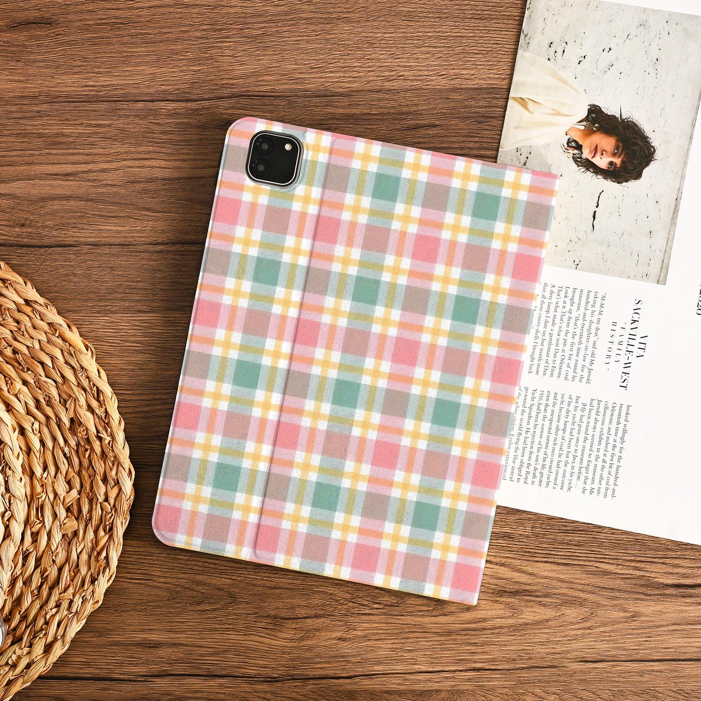 Macaron-colored Plaid Ipad Case With Pencil Holder Cover For Ipad 11 A16 2025 M3 Air 7/6th 11" 10.9" 13" 2024 Pro 12.9" M4 M2 Ipad Air 4/5