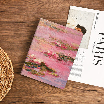 Pink Monet-style Water Lilies Oil Painting Ipad Case With Pencil Holder Cover For Ipad 11 A16 2025 M3 Air 7/6th 11" 10.9" 13" 2024 Pro M4