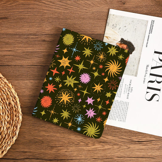 Hand-drawn Colorful Stars On A Dark Olive Green Background Ipad With Apple Pencil Holder Cover For Ipad 11" A16 2025 M3 Air 13" 2024 Pro M4