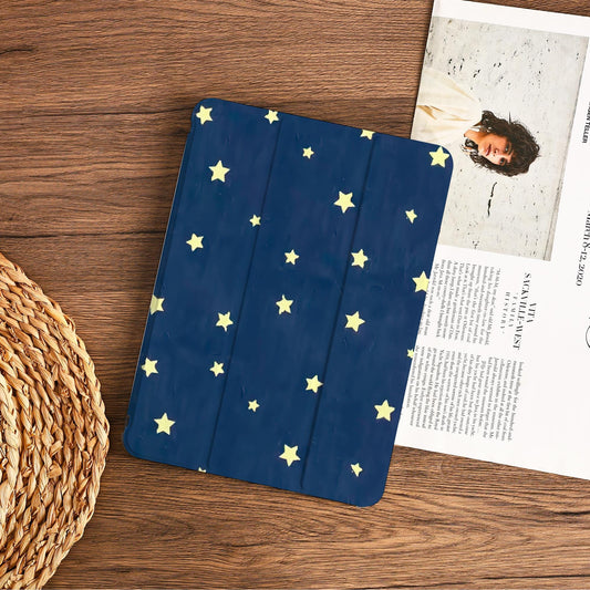 Simple Nighttime Stars Ipad Case With Pencil Holder Cover For Ipad 11/10/9 A16 2025 M3 Air 7/6/5th 11" 10.9" 13" 2024 Pro 12.9 Inch M4 Cover
