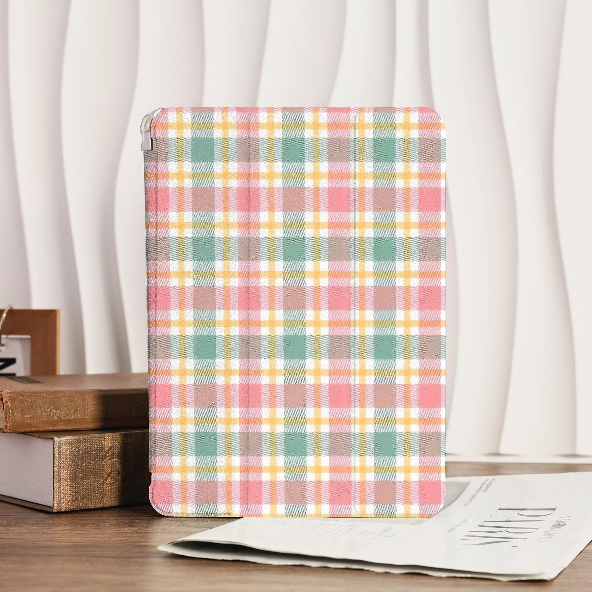 Macaron-colored Plaid Ipad Case With Pencil Holder Cover For Ipad 11 A16 2025 M3 Air 7/6th 11" 10.9" 13" 2024 Pro 12.9" M4 M2 Ipad Air 4/5