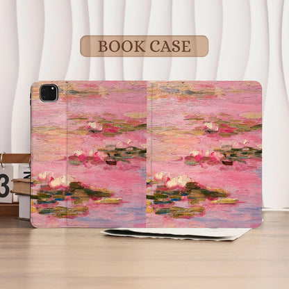 Pink Monet-style Water Lilies Oil Painting Ipad Case With Pencil Holder Cover For Ipad 11 A16 2025 M3 Air 7/6th 11" 10.9" 13" 2024 Pro M4