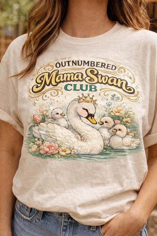 Outnumbered Mama Swan Club Shirt, Funny Mom Life T-Shirt, Mothers Day Gift Tee, Cute Swan Mom Graphic Shirt, Mama Club Tee