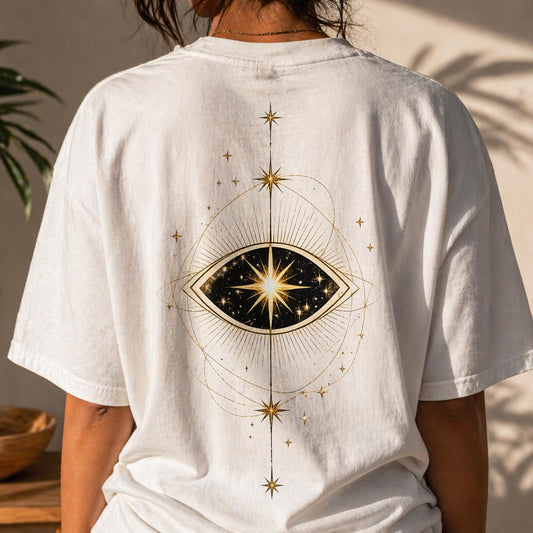 Celestial Eye Back Print Shirt, Mystic Boho Tee, Spiritual Graphic Shirt, Cosmic Astrology Unisex  Tee